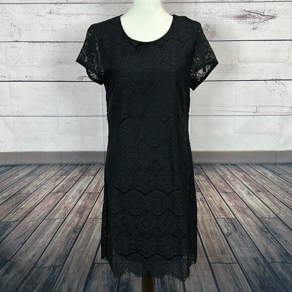 Laundry Shelli Segal Dress Womens 10 Black Lace Lined Crochet Capsule Classic‎